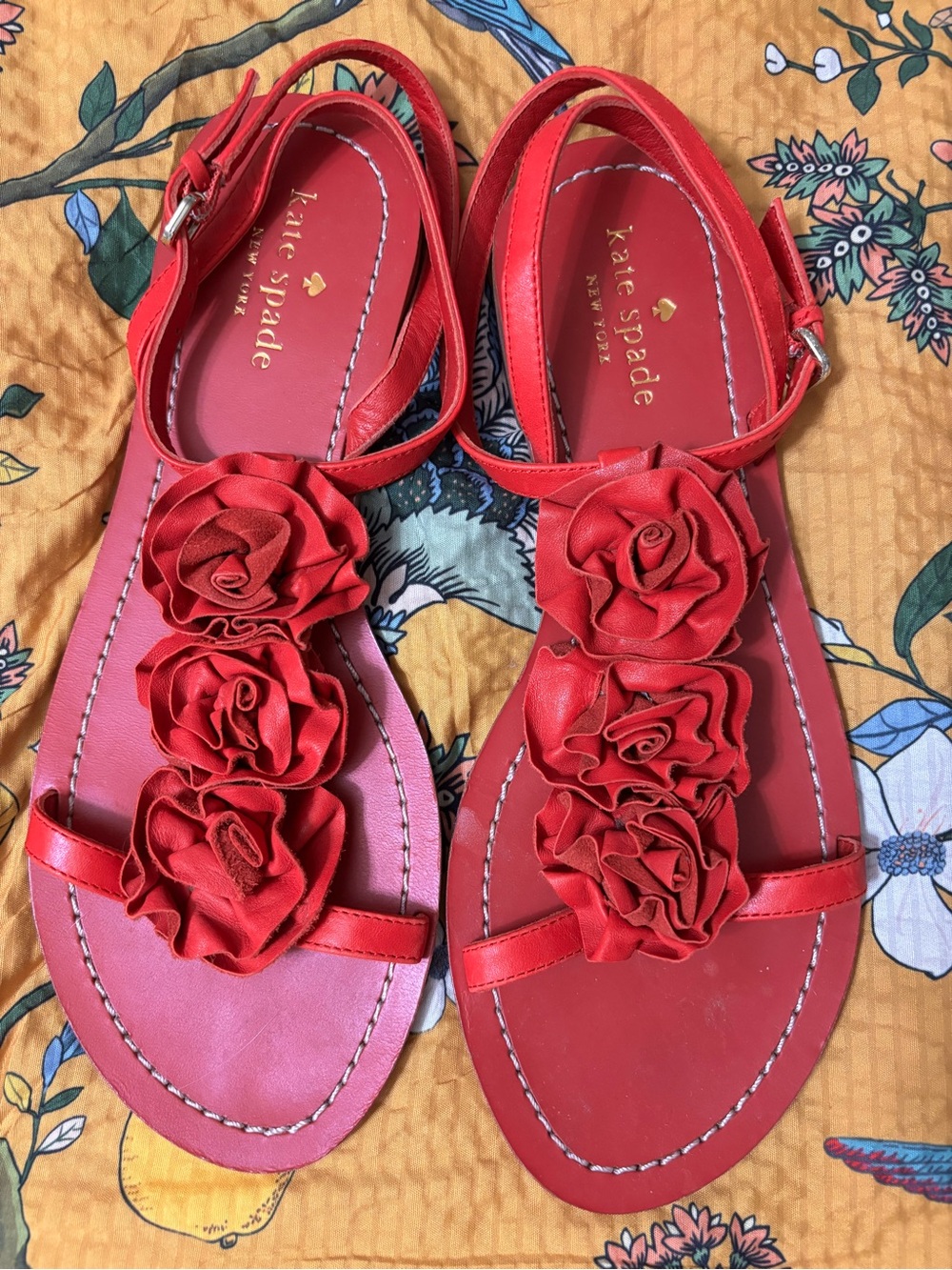 kate spade Red Rose Applique T-Strap Sandals